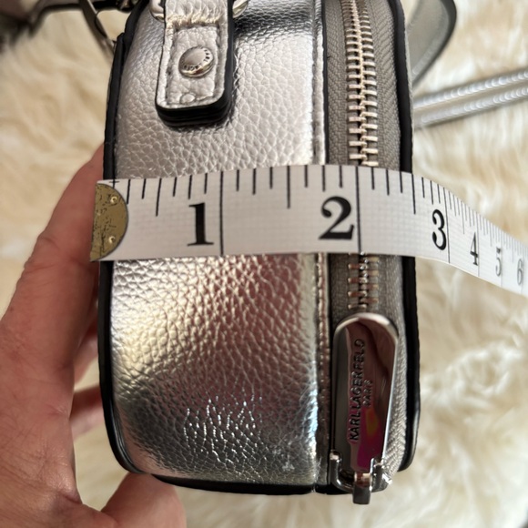 KARL LAGERFELD PARIS Metallic Silver Dome Crossbody Handbag—NWT - Picture 16 of 16